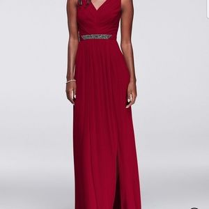 David's Bridal Vneck Dress w/Embellished Waist